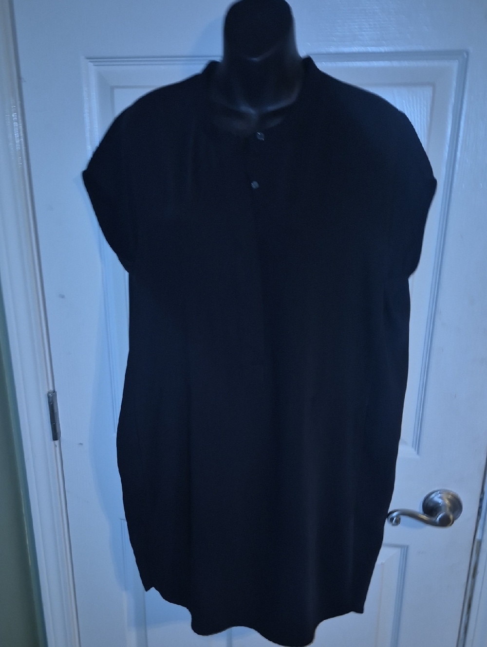 Black Short-Sleeve Button Front Tunic